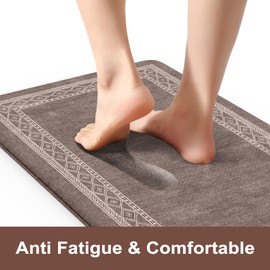 KIMODE Kitchen Rugs Cushioned Anti Fatigue Kitchen Mat Non-Skid Waterproof Kitchen Runner Rug Ergonomic Comfort Foam Standing Mat for Kitchen Floors,Office,Laundry,Dark Brown 17"x29.5"+17"x47"