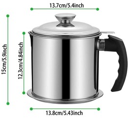 Stainless Steel Oil Pot with Filter, Summer Kitchen Oil Dispenser with Tray & Lid, Bacon Grease Container, Cooking Oil Can