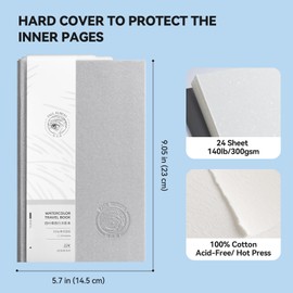 Paul Rubens Travel Watercolor Sketchbook, 24 Sheet 140lb/300gsm 100% Cotton Acid-Free Hot Press Watercolor Journal with Glitter Effect (7.67"x5.31"), with 12-Color Travel-Size Artist Grade Water color