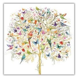 Nigel Quiney Artistic Blank Greeting Card - Birds and Butterfly Tree - Suitable for Birthday/Anniversary - Pizazz Range