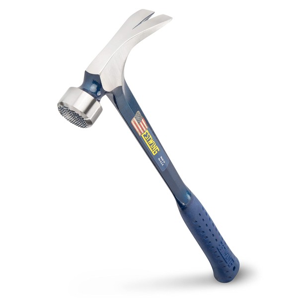 Estwing - E3‐25SM BIG BLUE Framing Hammer - 25 oz Straight Rip Claw with Forged Steel Construction & Shock Reduction Grip - E3-25SM Silver