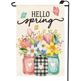 Spring Garden Flag 12x18 Inch Double Sided Outside Floral Mason Jar Hello Spring Yard Outdoor Yard Decoration CJ02