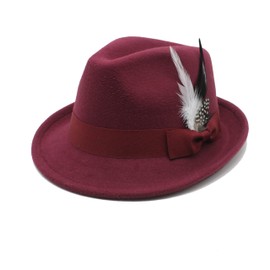 LIDHAY Classic Fedora Hats for Men & Women Vintage Style Short Brim Felt Hat Panama Fedora Hats with Bands JZ-80 Wine red
