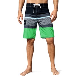 ninovino Mens Cargo Swim Trunks with Pockets Knee Length Summer Beach Shorts Black & Green 38