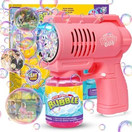 Bubble Machine Bubble Gun for Kids Silent Automatic 10 Hole with LED Bubbles Making to Bubble Maker Toys 10000+ Rich Bubbles/Min with 130ml Bubble Solution for Kids Birthday/Party
