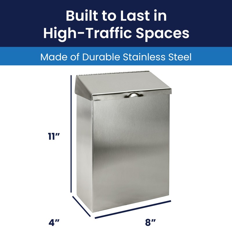 HOSPECO Wall Mount Sanitary Napkin Receptacle, Stainless Steel