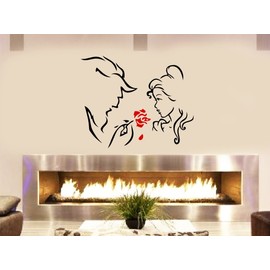 3LEGENDS LLC Beauty and The Beast and The Black Rose Living Room Bedroom Fireplace Wall Window Decoration Decal Sticker 32x26 inches Black and red