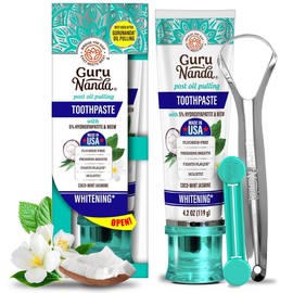 GuruNanda Non Fluoride, Hydroxyapatite, Whitening Toothpaste - Freshens Breath, Fights Plaque - CocoMint Jasmine Neem, 4.2oz:_4 Pack