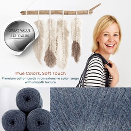 Art of Yarn Macrame Cord 250g 639 feet (213 Yards) Single Strand 3mm-4mm Twine Twisted Rope Natural Cotton Cord String Macrame Art Crafts Wall Hanger Plant Hanging Cotton 1 Skeins (213 Yards)