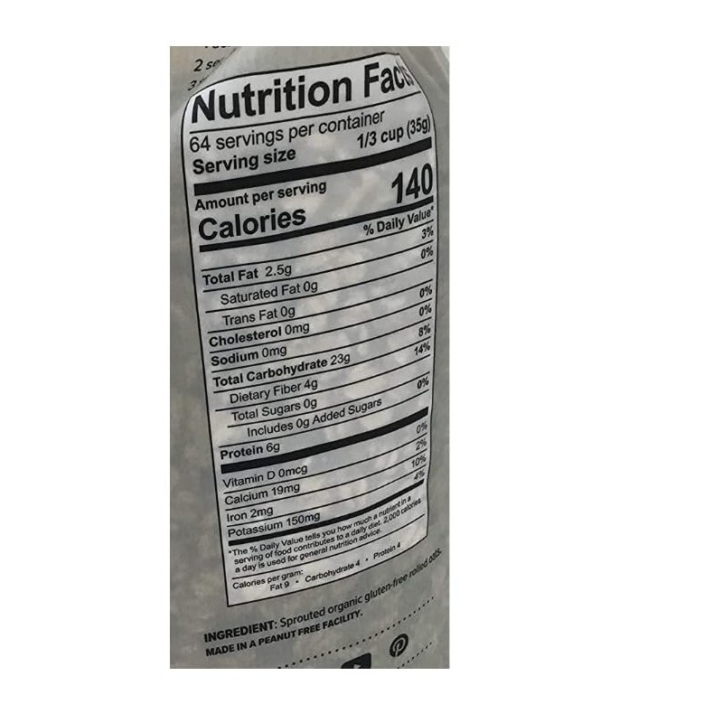 Organic Foods Gluten Free Sprouted Rolled Oats 5 lbs