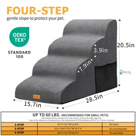Topmart High Density Foam Dog Steps 4 Tiers,Extra Wide Deep Pet Steps,Non-Slip Dog Stairs Ramp for Bed,Soft Foam Cat Ladder,Best for Older Injured,Older Pets,Cats with Joint Pain