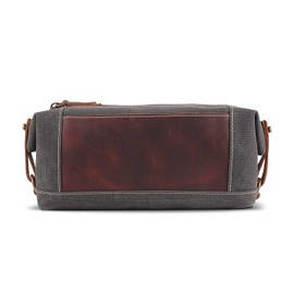 Londo Toiletry Bag Genuine Leather and Canvas Travel Toiletry Bag Dopp Kit - Unisex