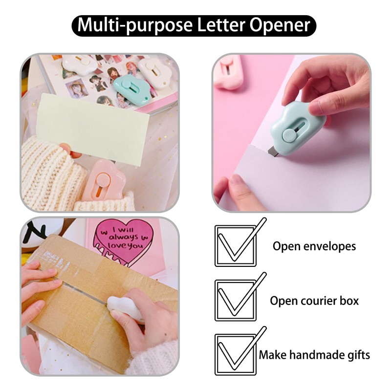 Box Cutters Retractable, 3 Pack Retractable Letter Opener, Adorable Cloud