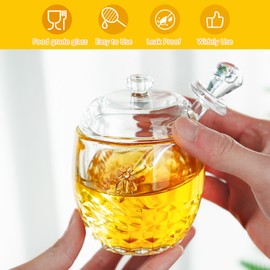 kanpura Honey Pot with Dipper and Lid Glass Honey Jar with Dipper Wide Mouth Honey Containers Airtight Syrup Honey Dispenser for Home Kitchen(7.5 OZ)