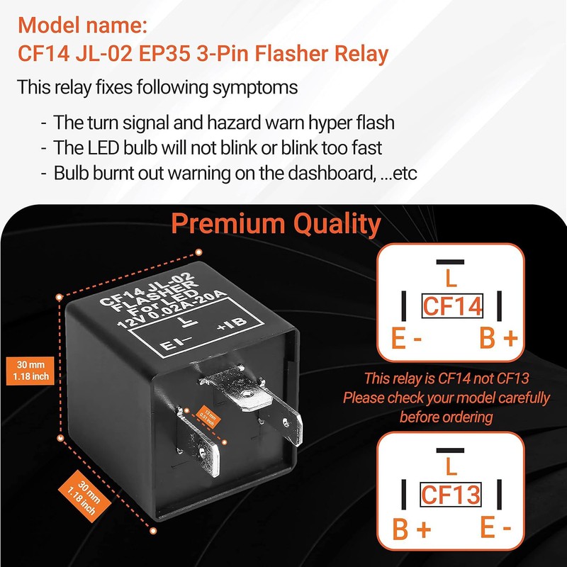 CF14 JL-02 Flasher Relay 3-Pin LED Flasher Relay for Hyper