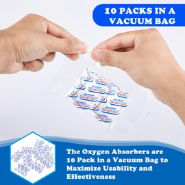 QHOWYAL 100 Packs 200CC Oxygen Absorbers (10 Packs in Individual Vacuum Bag), Food Grade Oxygen Absorbers for Food Storage, Perfect for Mylar Bags, Canning, Mason Jars