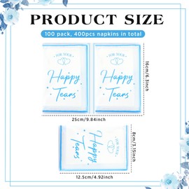 100 Packs Happy Tears Tissues for Wedding 3 Ply Tissue Pack Bulk for Your Happy Tears Wedding Packs for Guests Individual Pocket Tissue Napkins Something Blue Gift for Bride Party Welcome Favor Bags