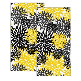 Snowmolle 2 Pack Hand Bath Towel,Black Gray and Yellow Flowers Decorative Bathroom Towel Fingertip Towel Kitchen Towel Set Highly Absorbent SPA Gym Towels 14x28 Inch