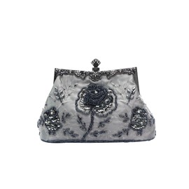 CORIOS Vintage 1920s Evening Bag Floral Clutch Bag Women's Handmade Pearl Handbag Elegant Shoulder Bag Chain Shoulder Bag Small Bag Wedding Banquet Party Prom Bag, darkgray, Retro