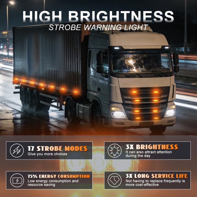 GZLDZN Amber LED Strobe Lights for Trucks Vehicle Emergency Flashing