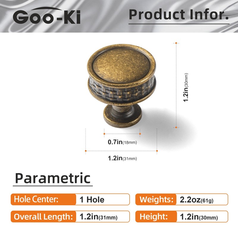 Goo-Ki Antique Brass Weave Cabinet Knobs for Kitchen Zinc Alloy