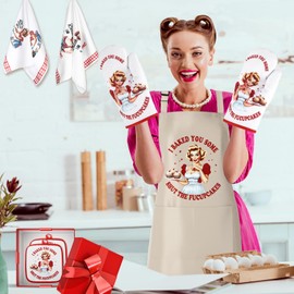 Reallnaive 7 Pcs Funny Apron and Oven Mitt Set Funny Cooking Aprons, Non Slip Oven Mitts for Women, Joked Themed Dishcloth, Cook Mat Baking Gifts for Women Mom Birthday Housewarming Gift