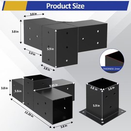 JEXALINE Heavy Alloy Steel Pergola Kit with 3-Way Brackets for 4"x 4" (Actual 3.6" X 3.6") Lumber，DIY Pergola Brackets Suitable for Pergolas，Gardens，and Metal Gazebo Kits - Includes Screws