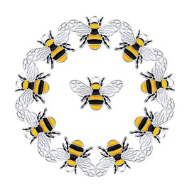 WAY DENG - Lote de 24 unidades, color plateado, negro, esmaltado, aleación de goteo, metal, abeja artesanal, 1 x 0.7 pulgadas (aprox. 26 x 17 mm), Zinc