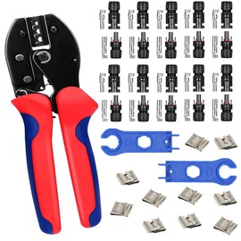 QeeHeng Solar Crimping Pliers, Set for 2.5/4/6 mm² Solar Panel PV Cable, 10 Pieces Male/Female Solar Panel Plug Solar Panel, 2 Pieces Y Plug Parallel Adapter Key for Solar Panel Cable Connection