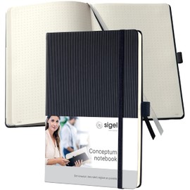 Sigel Hardcover Dot Grid Notebook with Elastic Closure, Black, A5 Journal Size (SGA5HEDG)