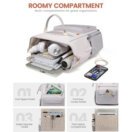 LOVEVOOK Laptop Backpack for Women 15.6 Inch, Travel Backpack with USB Charging Port Large Capacity Laptop Bag, Waterproof Bag for Business College Airline Approved Work Backpack(Grey)