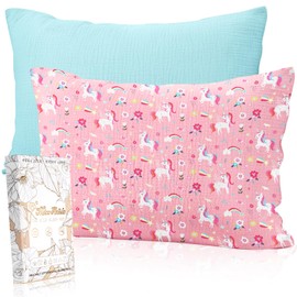 Miss Adola Toddler Pillowcase Set of 2-13x18 Inch Cotton Pillow Cases with Envelope Closure Cute Cartoon Soft Breathable Kids Pillowcases for Baby Boys Girls, Flower Unicorn & Aqua