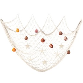Fangoo Fishing Net Decoration Wall hanging Fishing Net nautical decor ceiling decorations Natural Colored Shells and Starfish Wedding,Photography Wall Decoration(Beige 200x100cm)
