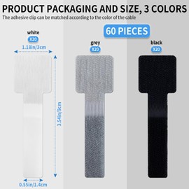 Paquete de 60 bridas de gancho y bucle, clips adhesivos para cables, organizador de cables para electrodomésticos, adecuado para uso en la oficina y el hogar, las bridas para cables pueden organizar