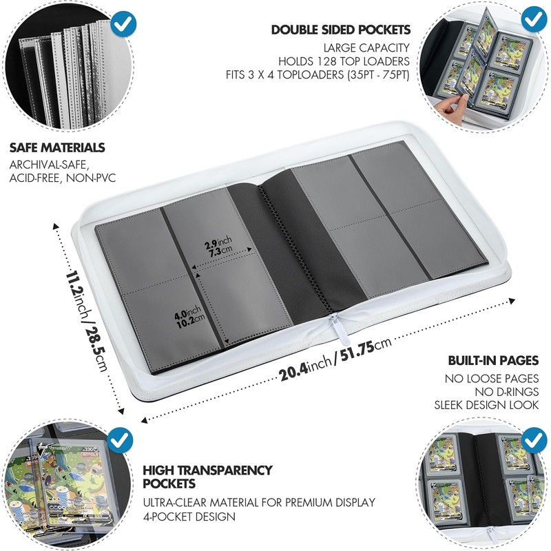 FunGuys Toploader Binder, Trading Card Binder Storage,128 4 Pocket Top