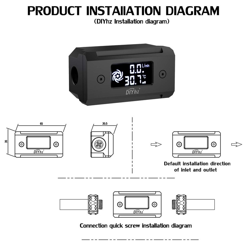 DIYhz G1/4 Aluminum Alloy Shell LCD displaydigital Display Flow Thermometer
