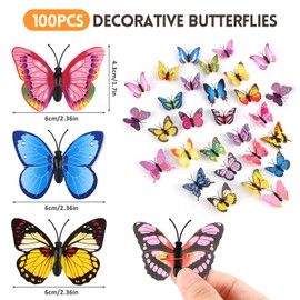 Pack of 100 Butterfly Decoration with Safety Pins, Colourful PVC Butterfly Brooch for Clothes, Office, Table Curtain Decoration