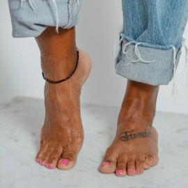 Unbranded Black Tourmaline Dainty Tiny 2mm Bead Crystal Boho Healing Anklet for Women Gift