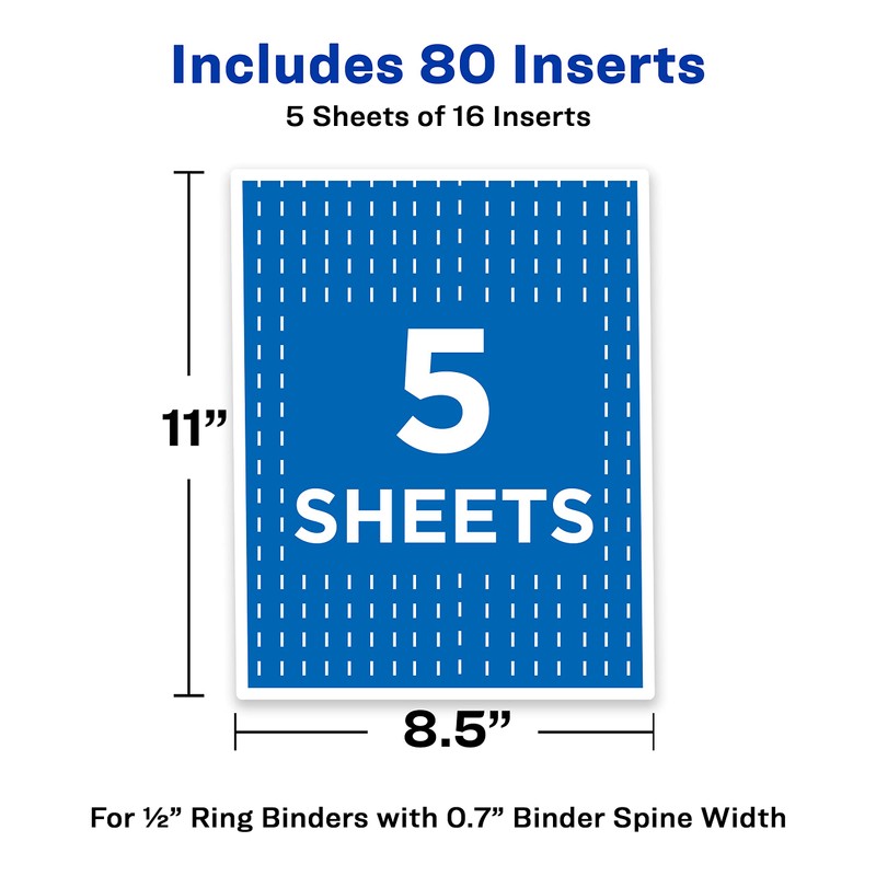Avery Binder Spine Inserts, 0.5 Inches, Pack of 80 (89101)