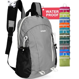 VPBAGE 15L Highly Water-resistant Hiking Daypack, Small Backpack Travel Outdoor, Lightweight Day Pack with Tool Loops, A-light Grey, Waterproof Hiking Daypack Day Pack