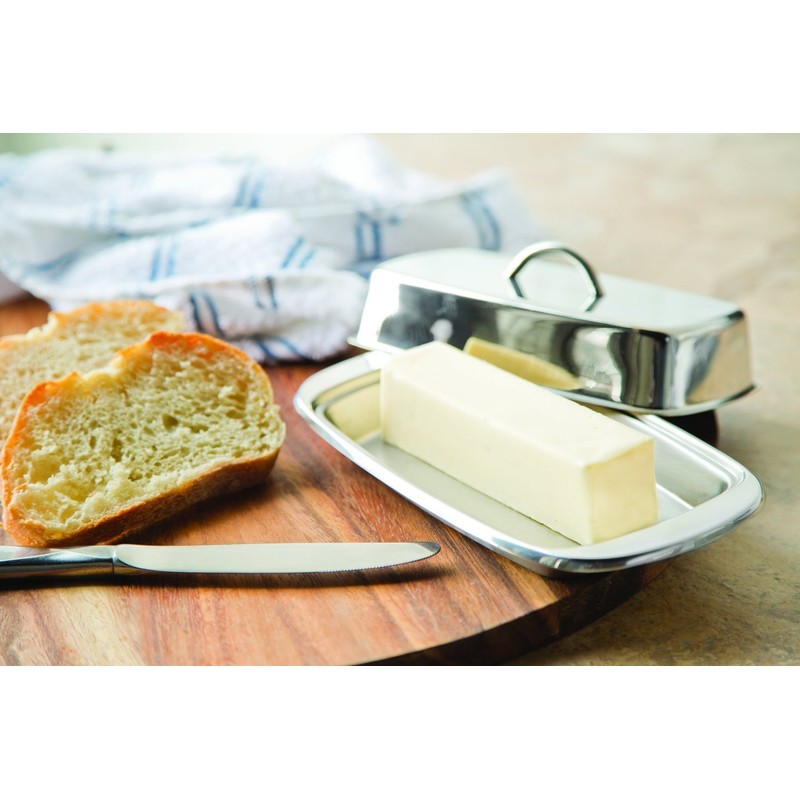 Fox Run Stainless Steel Double Butter Dish With Lid, 2