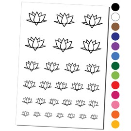 Lotus Flower Outline Temporary Tattoo Water Resistant Fake Body Art Set Collection - Black (One Sheet)