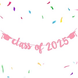 LUMOOM 2025 Graduation Garland with Graduate Hat Motif, Bachelor Decoration, Congratulations Garland, Graduation Garlands, for Graduation, Bachelor and Master Graduations (Pink)