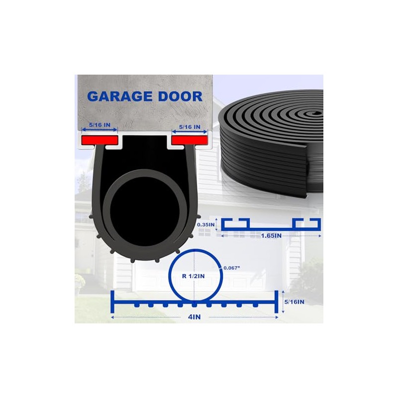 DGSL Garage Door Seals Bottom Rubber Weather Stripping Kit Seal