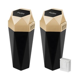 FALVFUN Car Trash Can with Lid, Mini Leakproof Fragrance Vehicle Cup Holder Garbage Bin for Console Door, Small Portable Auto Interior Dustbin Organizer Accessories, Universal Fit (Gold)