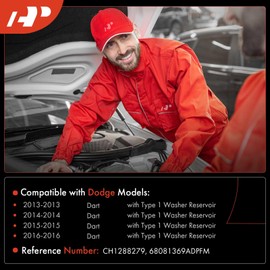 A-Premium Windshield Washer Reservoir Tank Assembly Compatible with Dodge Dart 2013 2014 2015 2016 - with Cap & Washer Pump & Fluid Level Sensor