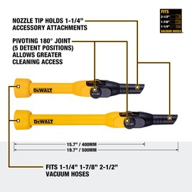 DEWALT Shop Vac Pivoting Extension Wand Kit, Flexible & Durable Wet Dry Vacuum Accessory Attachments for Hard to Reach Areas, 180° Pivoting Joint, 5 Detent Position, 19.7" & 15.7", DXVA00-1200