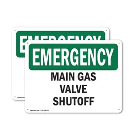 (2 Pack) Main Gas Valve Shutoff OSHA Emergency Sign 10 Inch X 7 Inch Plastic Sign, Weather Resistant, UV Protected for Workplace, Business, and Construction Site, Made in the USA