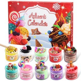 QCBF 2024 Christmas slime Countdown Calendar 24 Days Surprise with DIY Fluffy Mud Set, Fun Gifts for Children, Toys for Teenage Girls 3-12 Years Old, Red