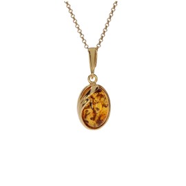Artisana-Schmuck Amber Pendant Oval Pendant (without Chain) Made of Amber and Gold-Plated 925/000 Sterling Silver, Baltic Amber Gold-plated 925/000 sterling silver, Baltic amber